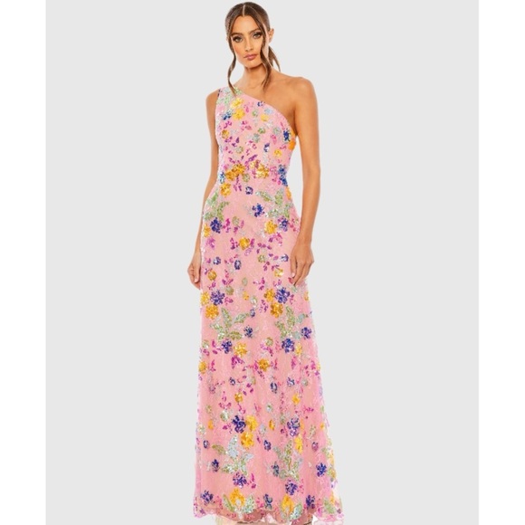 MAC DUGGAL Embellished one shoulder Lace Strappy Column Gown NWT - Picture 1 of 13